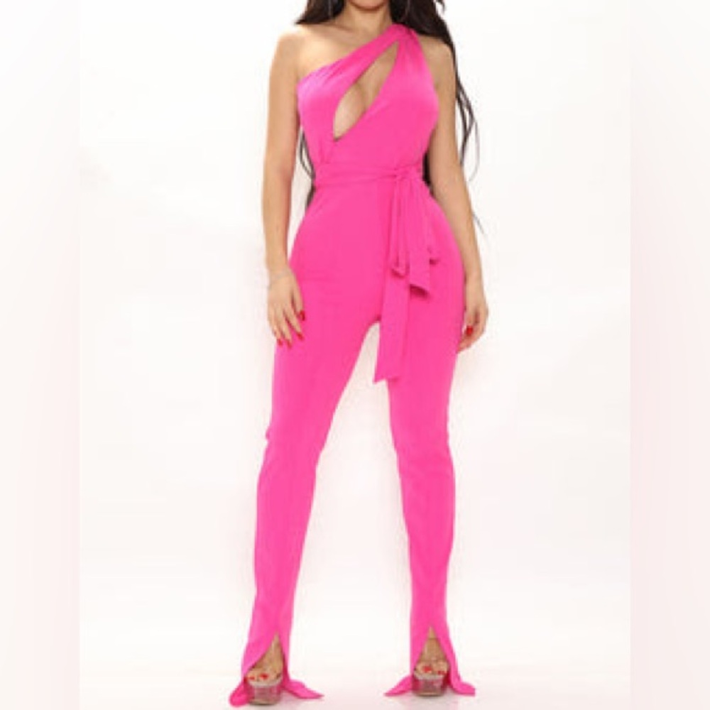 Pink One-Shoulder Cut Out Jumpsuit